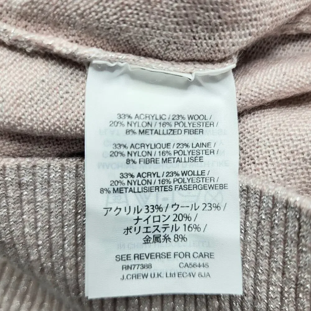 J Crew Shimmer Lurex Wrap Surplice Sweater Top Pink Metallic Wool Blend Small